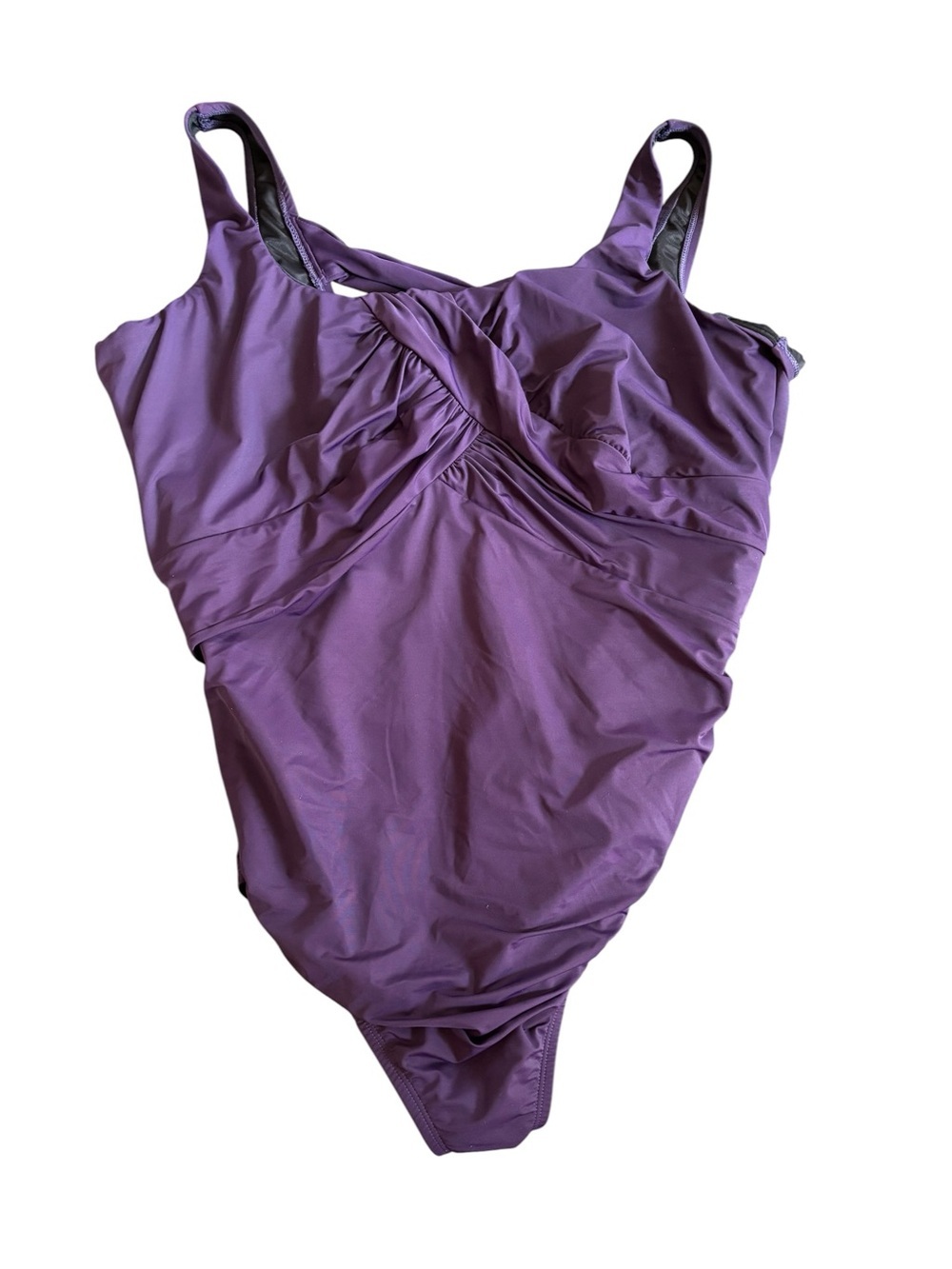 Lands End One Piece Swimsuit 22W DD Purple Ruched Bust Underwire Bra Slim Fit